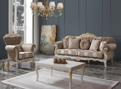 Sofagarnitur Polstersofa Sofa Couch Braun Stoffsofa Chesterfield Set 3+1